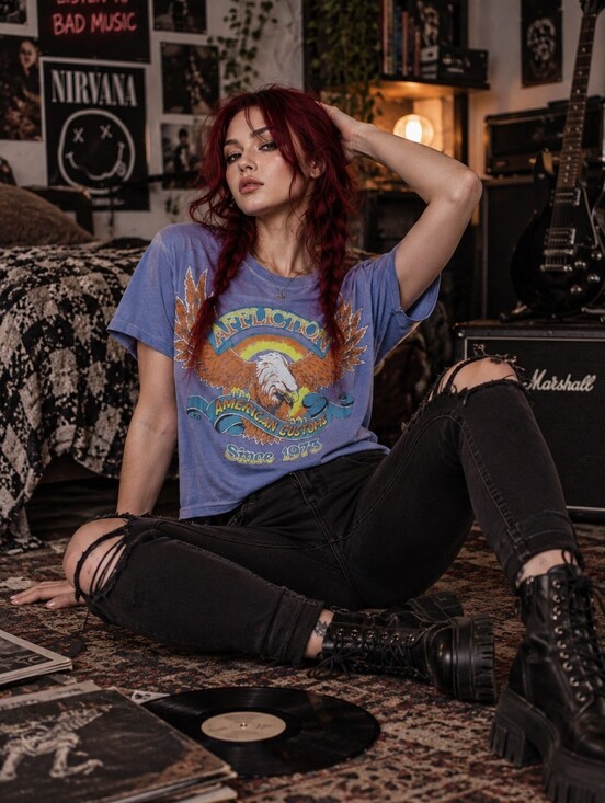 Affliction Tops - Affliction AC Eagle Clutch Tee S Lavender Vintage Wash Y2K Biker Graphic T-Shirt